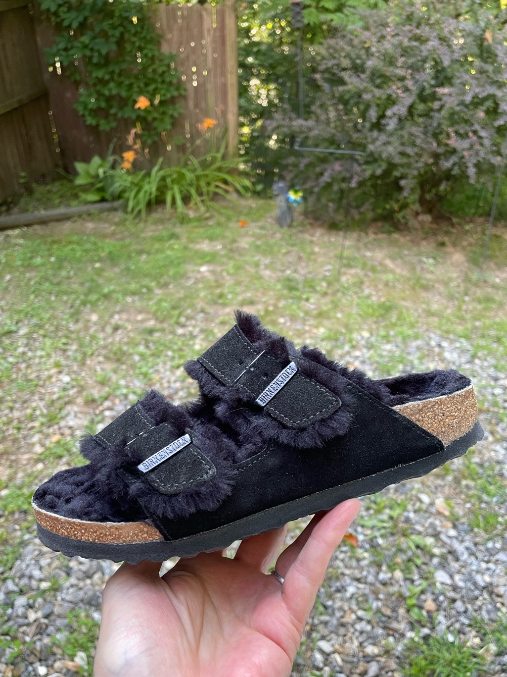 Birkenstock Arizona Shearing Black Suede Sandals Size 36